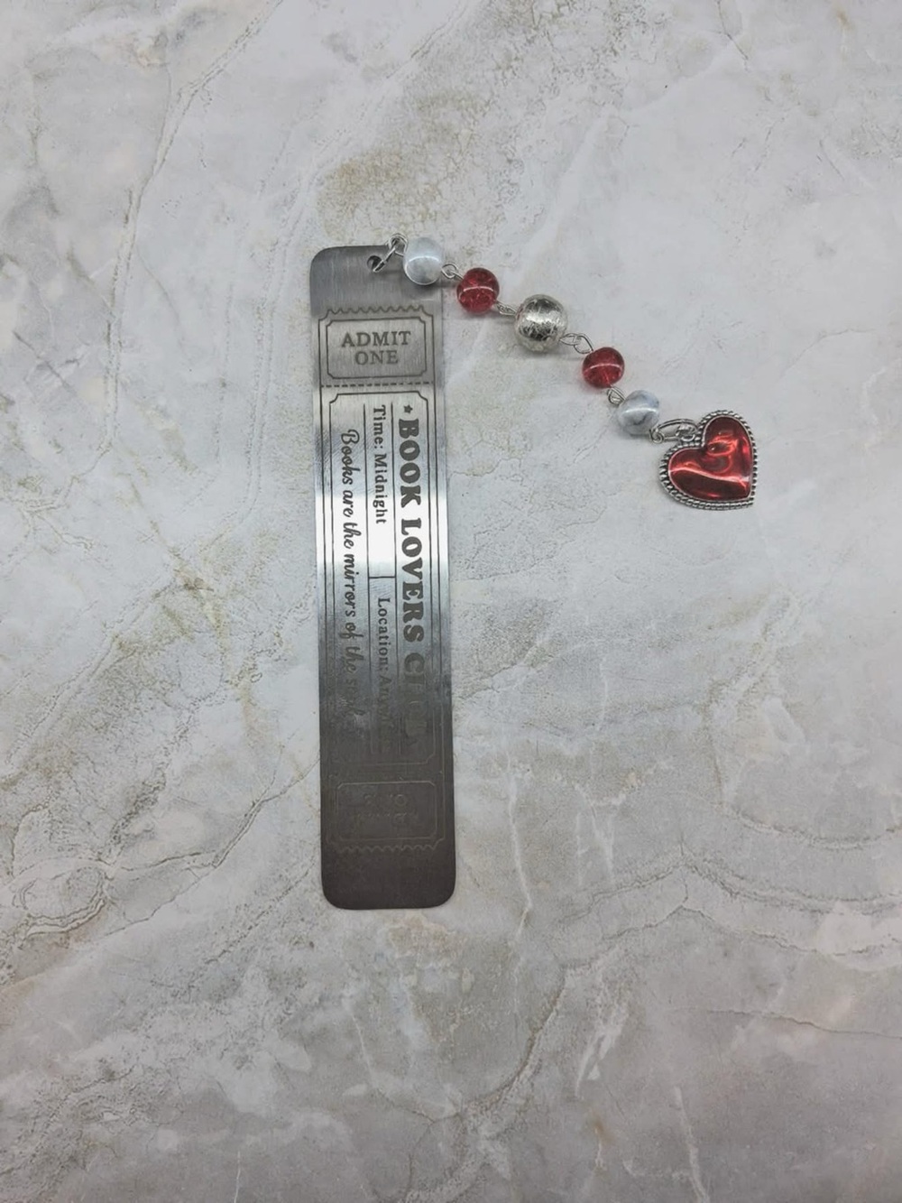 Hand Crafted Silver Bookmark with Red Heart Charm